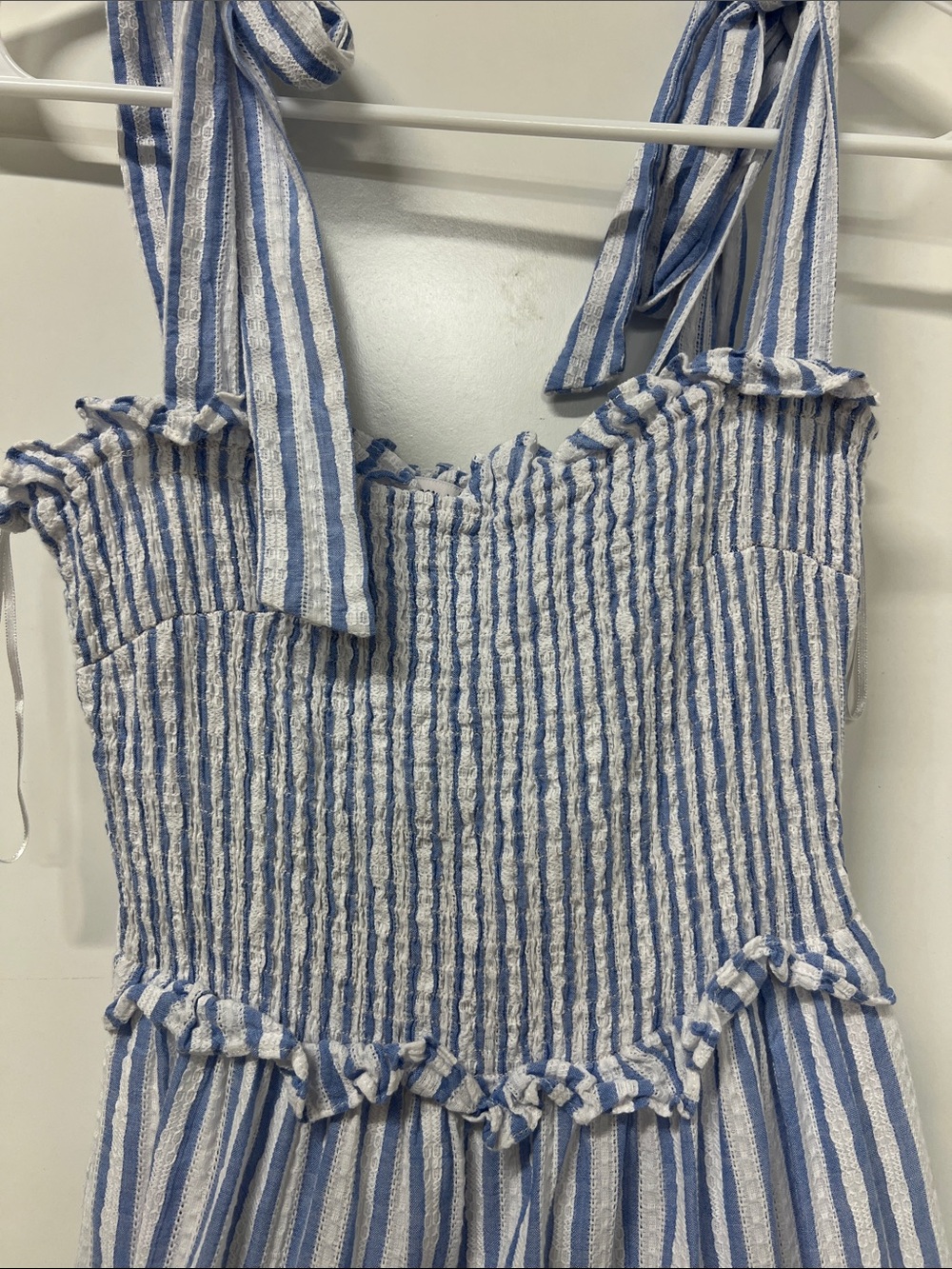 Spencer and Ella Sundress, Smocked, Blue and White, Lined, Tier, Cotton, Small - Picture 3 of 9
